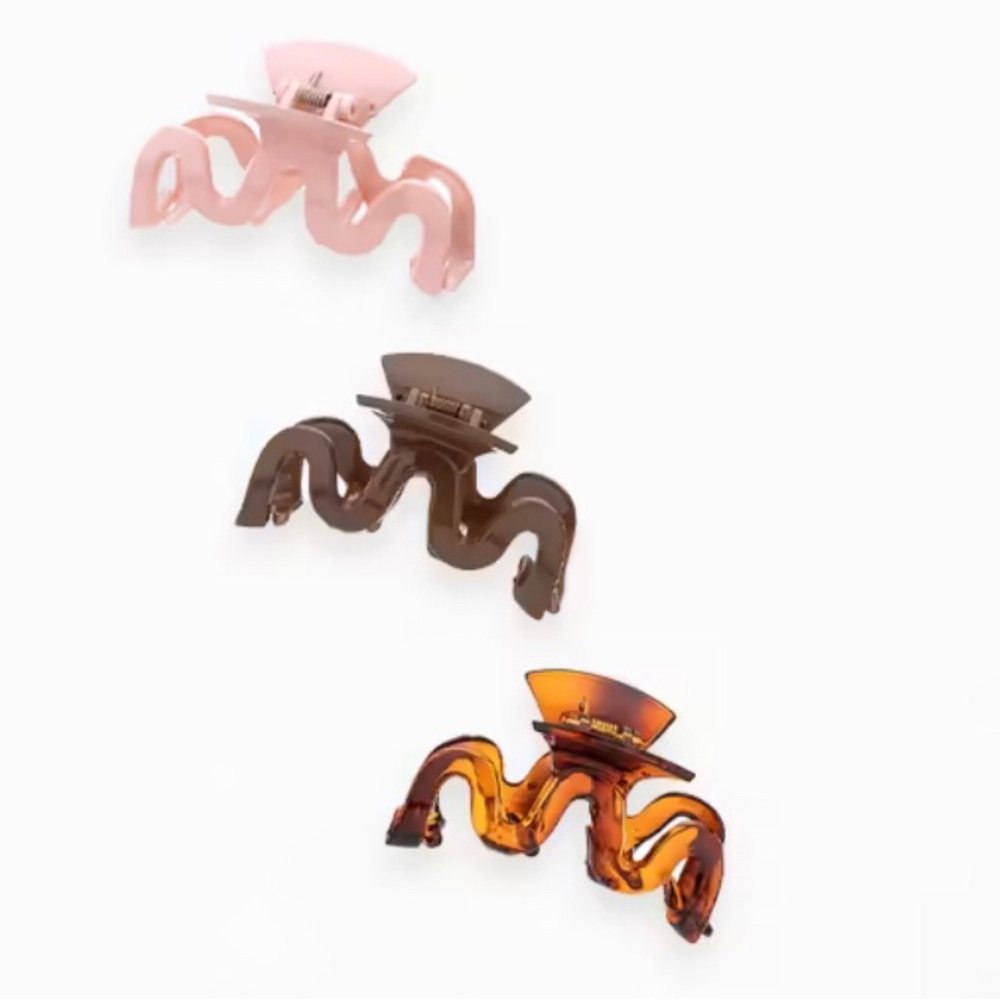 ETTIKA Ride the Wave Hair Clip Claw Set in Brown Pink & Mauve Acrylic set of 3